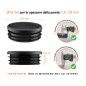Tappo rotondo in plastica colore Nero, Tappo di chiusura Nero per tubo rotondo da 76 con dimensioni tecniche e guida alla misurazione corretta del tappo di chiusura in plastica.