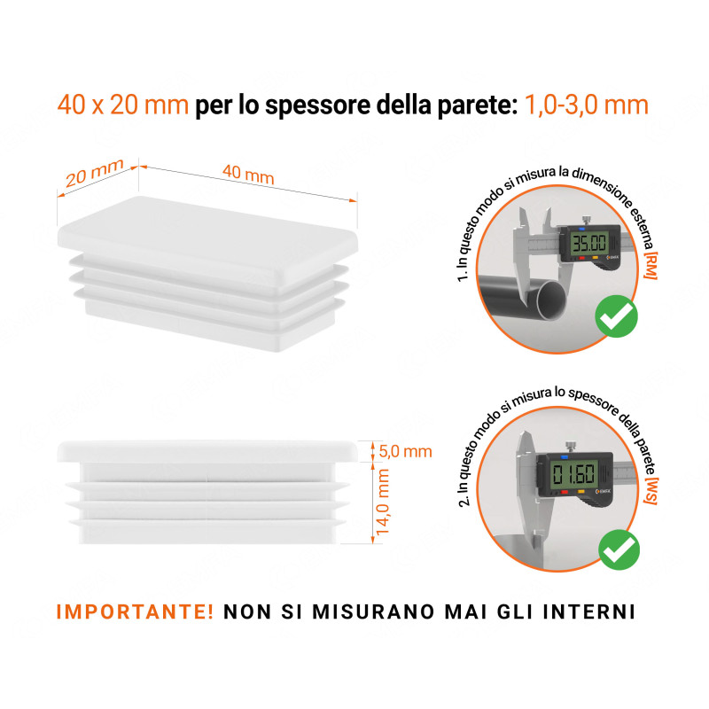 METALLIXITY Tappi Di Chiusura Rettangolari 20x10 Mm – 16 Pezzi In Plastica, Per Gambe Di Tavoli, Sedie E Scaffali, Antirumore