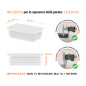 Inserto rettangolare colore Bianco per tubo 20x40 mm con dimensioni tecniche e guida per la corretta misurazione dei tappi di chiusura.