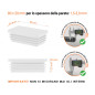 Inserto rettangolare colore Bianco per tubo 20x80 mm con dimensioni tecniche e guida per la corretta misurazione dei tappi di chiusura.