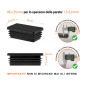 Inserto rettangolare colore Nero per tubo 25x45 mm con dimensioni tecniche e guida per la corretta misurazione dei tappi di chiusura.