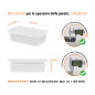 Tappi con lamelle rettangolari 25x50 mm Bianco 10 pezzi Inserto rettangolare colore Bianco per tubo 25x50 mm con dimensioni tecniche e guida per la corretta misurazione dei tappi di chiusura.