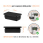Inserto rettangolare colore Nero per tubo 25x80 mm con dimensioni tecniche e guida per la corretta misurazione dei tappi di chiusura.