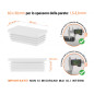 Inserto rettangolare colore Bianco per tubo 30x60 mm con dimensioni tecniche e guida per la corretta misurazione dei tappi di chiusura.