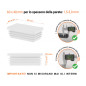 Inserto rettangolare colore Bianco per tubo 40x60 mm con dimensioni tecniche e guida per la corretta misurazione dei tappi di chiusura.