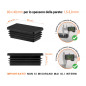 Inserto rettangolare colore Nero per tubo 40x80 mm con dimensioni tecniche e guida per la corretta misurazione dei tappi di chiusura.