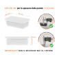 Inserto rettangolare colore Bianco per tubo 60x100 mm con dimensioni tecniche e guida per la corretta misurazione dei tappi di chiusura.