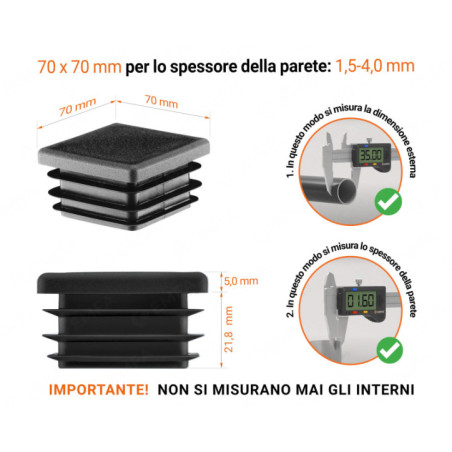 Tappo quadrato con lamelle 70x70 mm Nero 10 pezzi