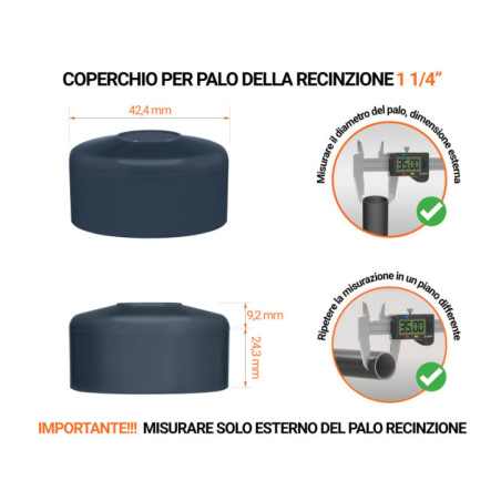 Cappucci per pali di recinzione tondi 1 1/4" Antracite 10 pezzi Tappo per palo rotondo 1 1/4" di colore Antracite, realizzato in polietilene di alta qualità - resistente alle intemperie. Scopri tutta la nostra selezione!