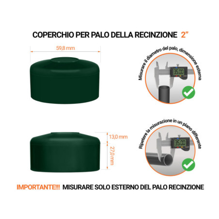 Cappucci per pali di recinzione tondi 2" Verde 10 pezzi