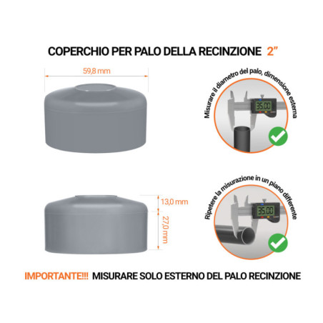 Cappucci per pali di recinzione tondi 2" Grigio 10 pezzi