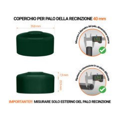 Tappo per palo rotondo 40 mm di colore Verde, realizzato in polietilene di alta qualità - resistente alle intemperie. Scopri tutta la nostra selezione!