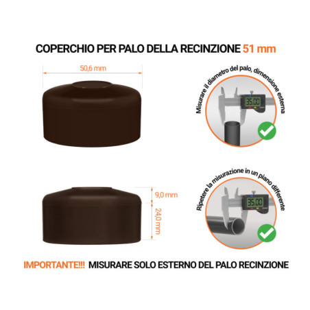 Cappucci per pali di recinzione tondi 51 mm Marrone 10 pezzi