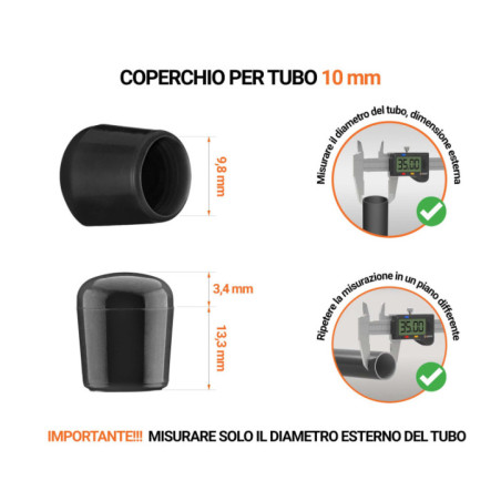 Tappi terminali per tubi rotondi 10 mm Nero 10 pezzi