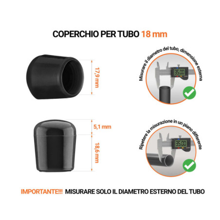 Tappi terminali per tubi rotondi 18 mm Nero 10 pezzi