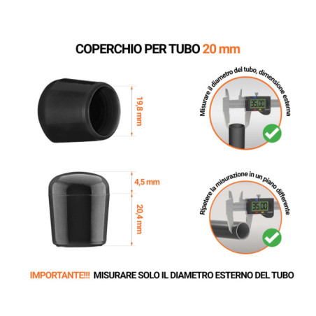 Tappi terminali per tubi rotondi 20 mm Nero 10 pezzi