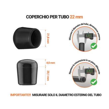 Tappi terminali per tubi rotondi 22 mm Nero 10 pezzi