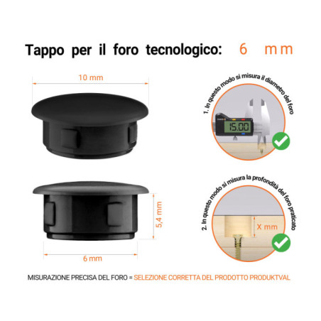 Tappi di plastica per fori da 6 mm Nero 10 pezzi