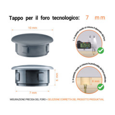 Tappo di plastica Antracite per fori da 10x7 mm, Tappi di chiusura, tappo per foro, copricapo per fori del diametro di 10x7 mm, coperture per viti, Tappi di plastica Antracite per fori da 10x7 mm, Tabella delle dimensioni tecniche e guida alla misurazione corretta