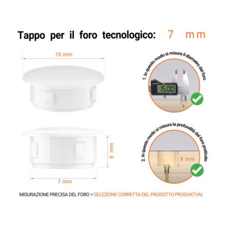 Tappi di plastica per fori da 7 mm Bianco 10 pezzi