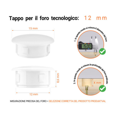 Tappi di plastica per fori da 12 mm Bianco 10 pezzi