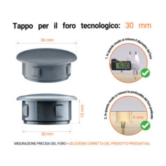 Tappo di plastica Antracite per fori da 36x30 mm, Tappi di chiusura, tappo per foro, copricapo per fori del diametro di 36x30 mm, coperture per viti, Tappi di plastica Antracite per fori da 36x30 mm, Tabella delle dimensioni tecniche e guida alla misurazione corretta