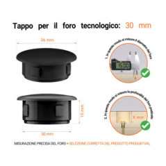 Tappo di plastica Nero per fori da 36x30 mm, Tappi di chiusura, tappo per foro, copricapo per fori del diametro di 36x30 mm, coperture per viti, Tappi di plastica Nero per fori da 36x30 mm, Tabella delle dimensioni tecniche e guida alla misurazione corretta