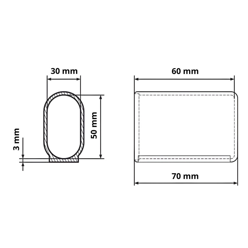Boccola scorrevole per tubo ovale 30x50 Nero