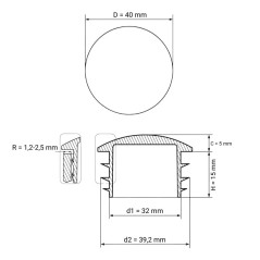 Tappo bombato per tubi tondi 40 mm Bianco