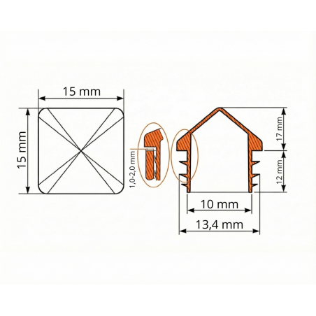 Tappo piramidale per tubi quadri in PE 15x15 EMFA GmbH