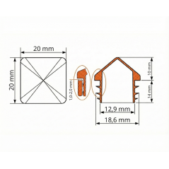 Tappo piramidale per tubi quadri in PE 20x20 Nero