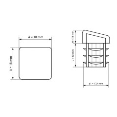 Tappo quadrato inclinato 18x18 mm Nero
