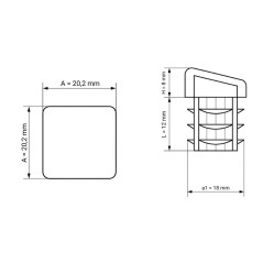 Tappo quadrato inclinato 20x20 mm Nero