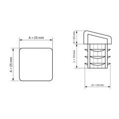 Tappo quadrato inclinato 25x25 mm Nero