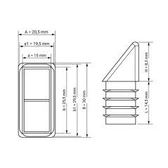 Tappo quadrato inclinato 20x30 mm Nero