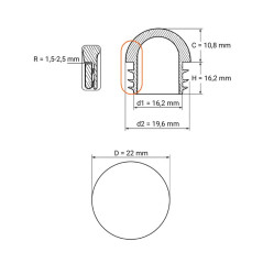 Tappo semisferico per tubi tondi 22 mm Nero