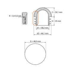 Tappo semisferico per tubi tondi 48,3 mm Nero