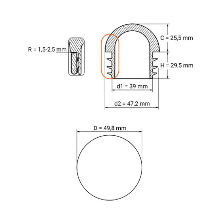 Tappo semisferico per tubi tondi 49,8 mm Nero Tappo semisferico per tubi tondi 49,8 tappo emisferico per tubo tondo 49,8 EMFA GmbH