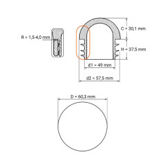 Tappo semisferico per tubi tondi 60,3 mm Grigio