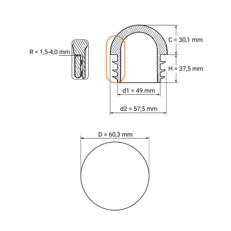 Tappo semisferico per tubi tondi 60,3 tappo emisferico per tubo tondo 60,3 EMFA GmbH