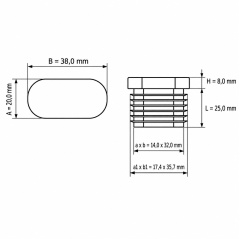 Tappo lamellare ovale inclinato 20x38 mm Nero