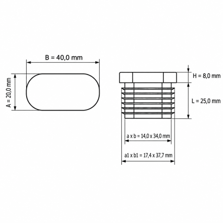 Tappo lamellare ovale inclinato 20x40 mm tappo lamellare ovale 20x40 EMFA GmbH