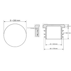Tappo lamellare per tubo tondo con adesivo riflettente 200 mm Nero