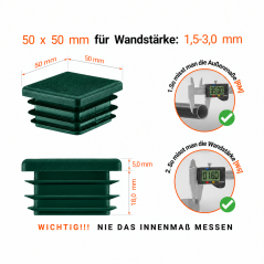 Tappi di chiusura quadrati per sezione scatolare in acciaio 40x40 mm. Tappi quadrati colore Verde per tubi, tappi in plastic