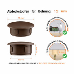 Tappi di plastica per fori da 12 mm Marrone
