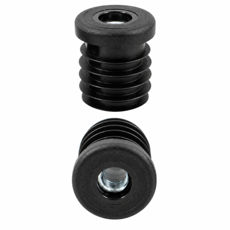 Tappo filettato per tubi tondi con inserto metallico 35 mm M10 Nero