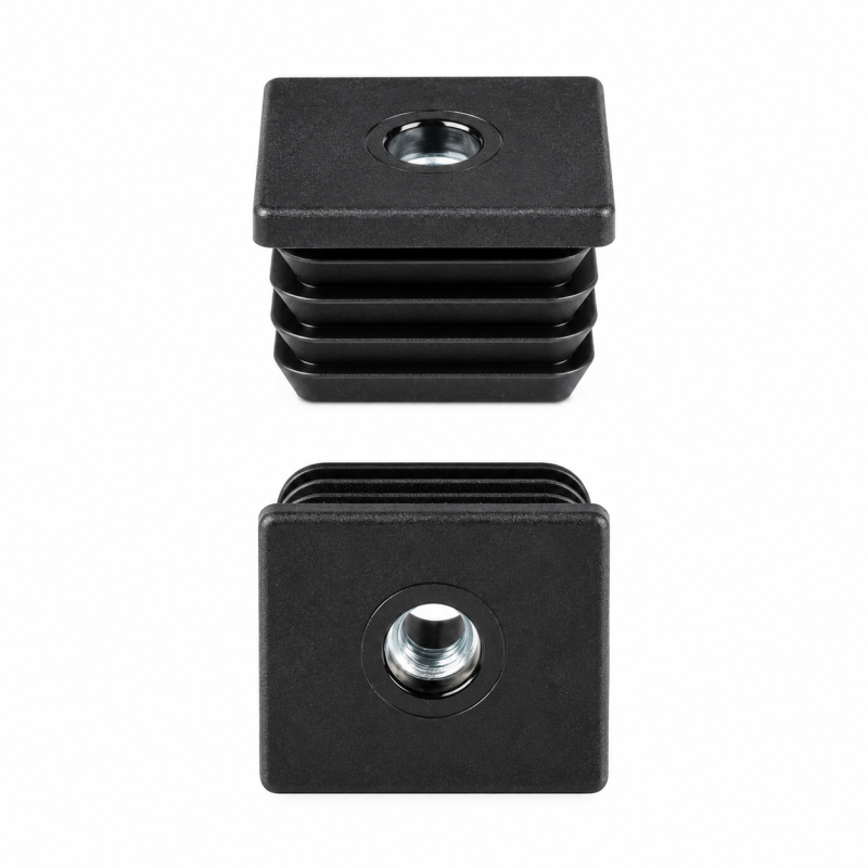 Tappo quadrato con inserto metallico filettato 50x50 mm M10 Nero