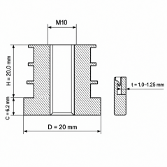 Inserto filettato per tubi tondi in PA 20 mm M10 Nero