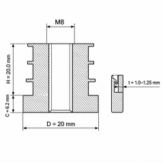 Inserto filettato per tubi tondi in PA 20 mm M8 boccola filettata per tubo 20 EMFA GmbH