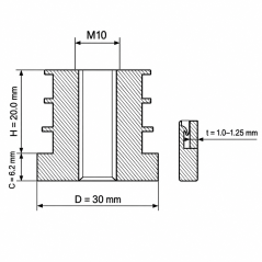 Inserto filettato per tubi tondi in PA 30 mm M10 Nero